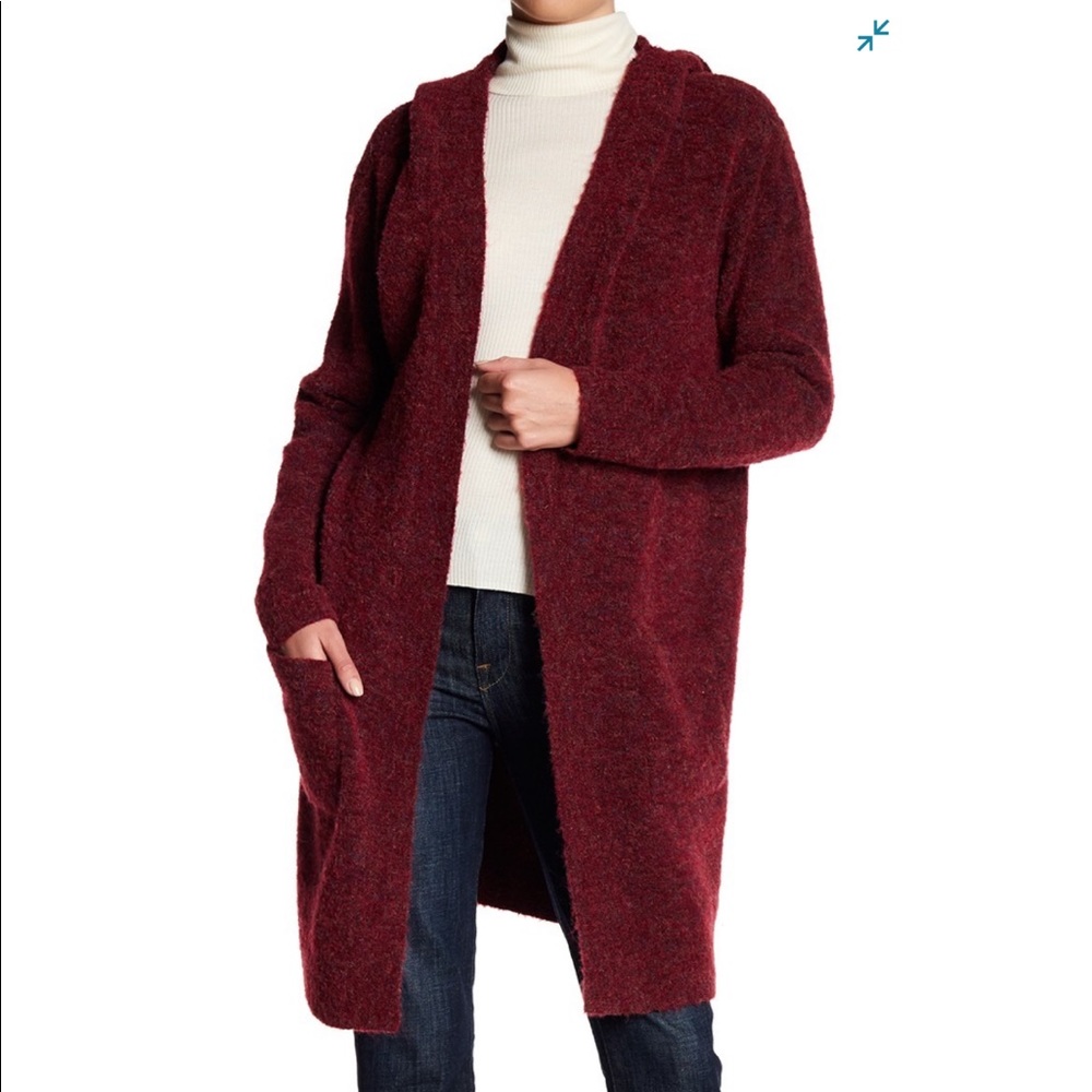 Burgundy Knit Long Hooded Cardigan